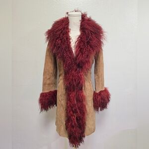 Bebe Vintage Suede Fur Trim Penny Lane Y2K Trench Coat